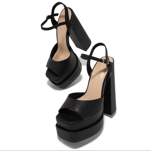 Black Double Platform Block High Heels - Picture 2 of 8